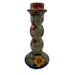 Vintage Mexican Talavera Pottery Decorative CANDLESTICK 9.25" Signed